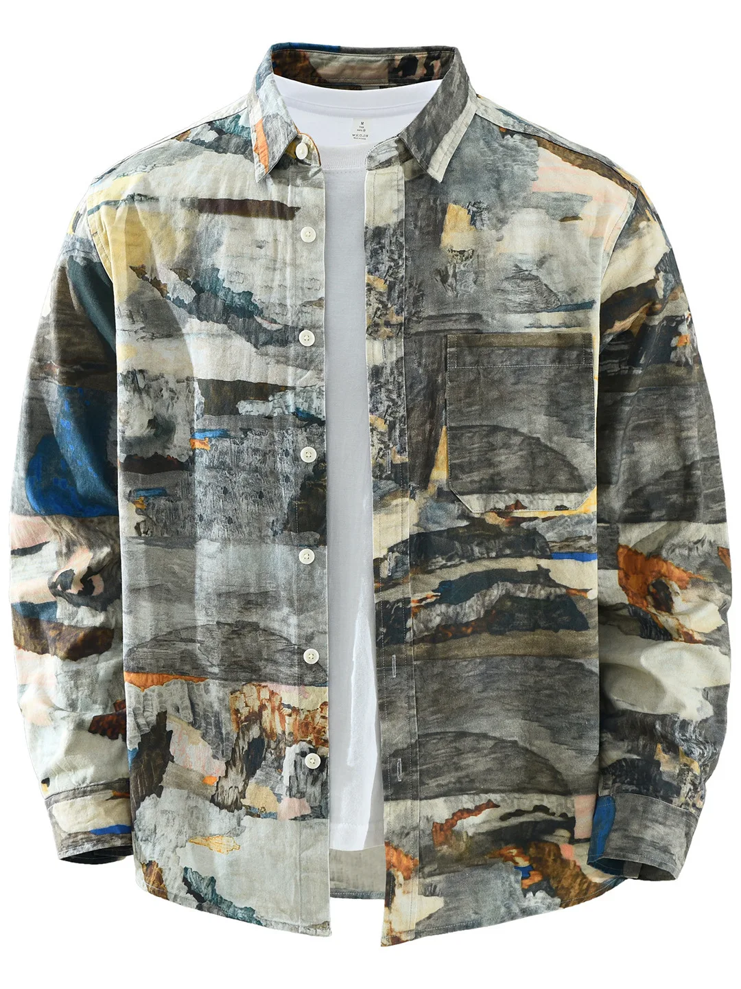 

Модная хлопковая рубашка с длинным рукавом для мужчин, свободного кроя, с воротником, повседневная, с художественным принтом, стильная, универсальная, свободная мужская рубашка