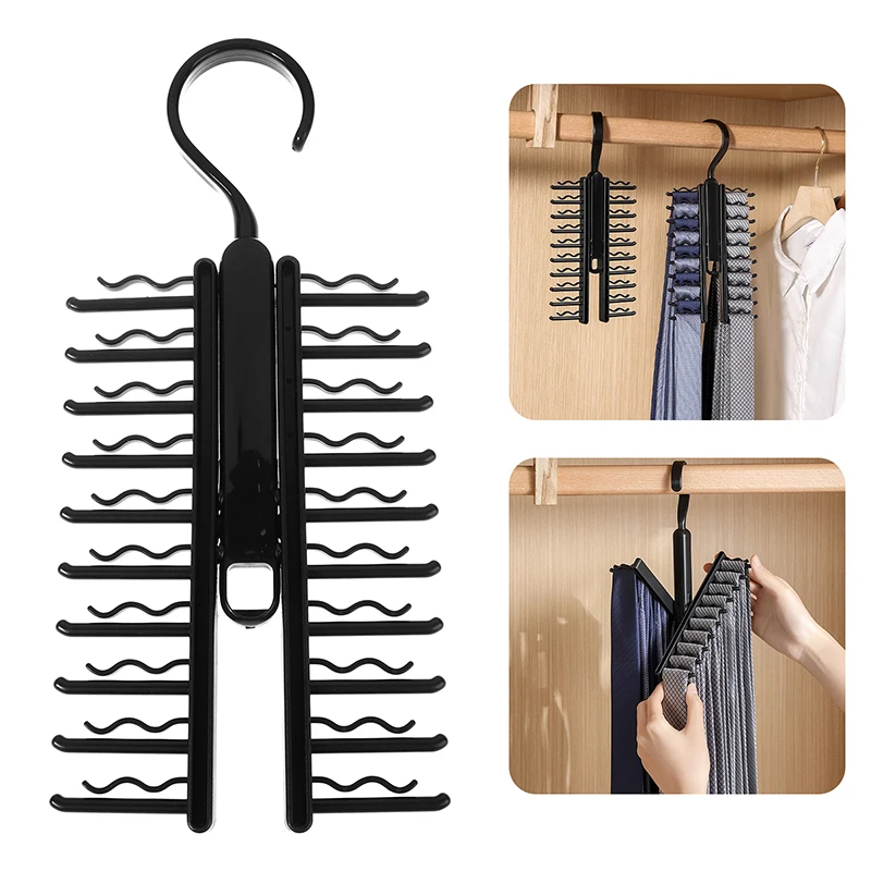 20 Row Tie Storage Rack Rotating Adjustable Tie Belt Display Holder Scarf Belt Hanger Rack Home Closet Wardrobe Organizer