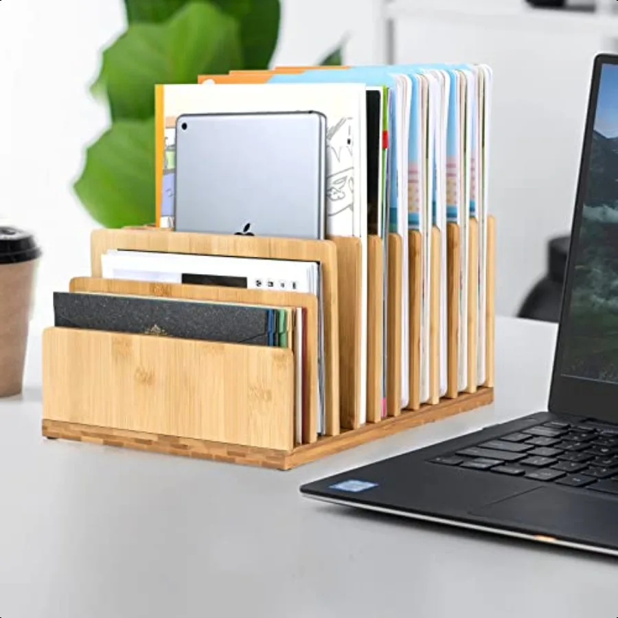 Scaffale da scrivania in bambù Organizzatore per posta Legno 10 slot Organizzatori da scrivania e accessori per documenti Libro Posta Carta Vassoio per archiviazione di fatture Organi