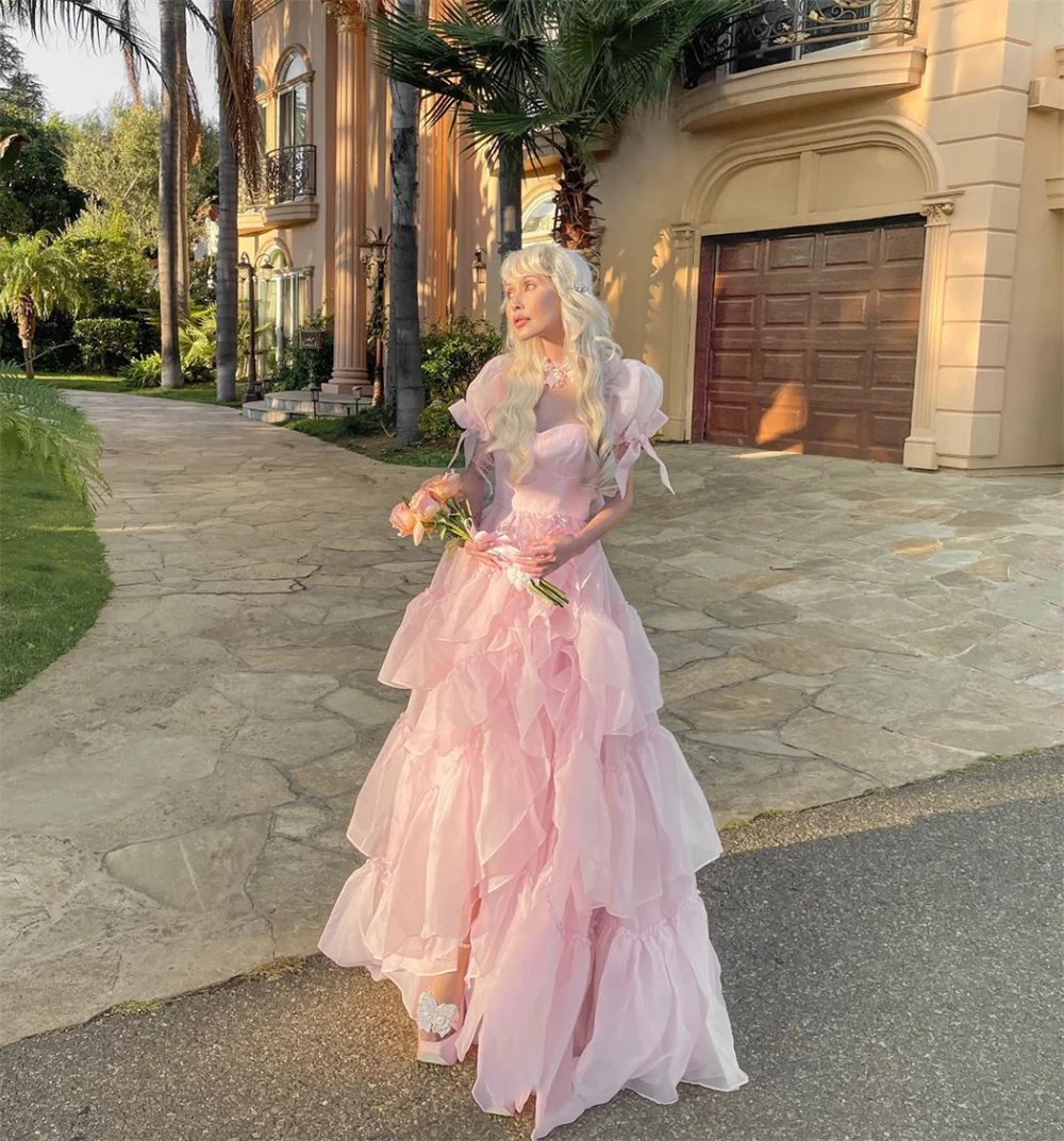 Jessica Pink Princess Prom Dress Ruffle Layered Evening Dresses Formal Occasions Graduation Gown Sweet Birthday Party Dresses