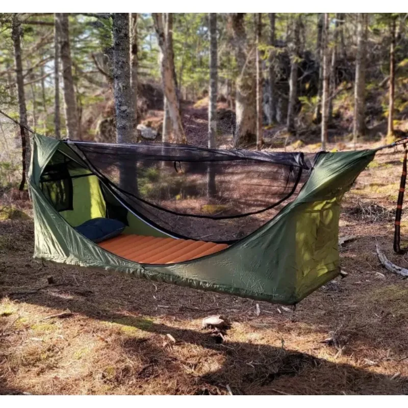Camping Hammock with Mosquito Net and Inflatable Pad, Zip Design for Adults Outdoor Sleeping