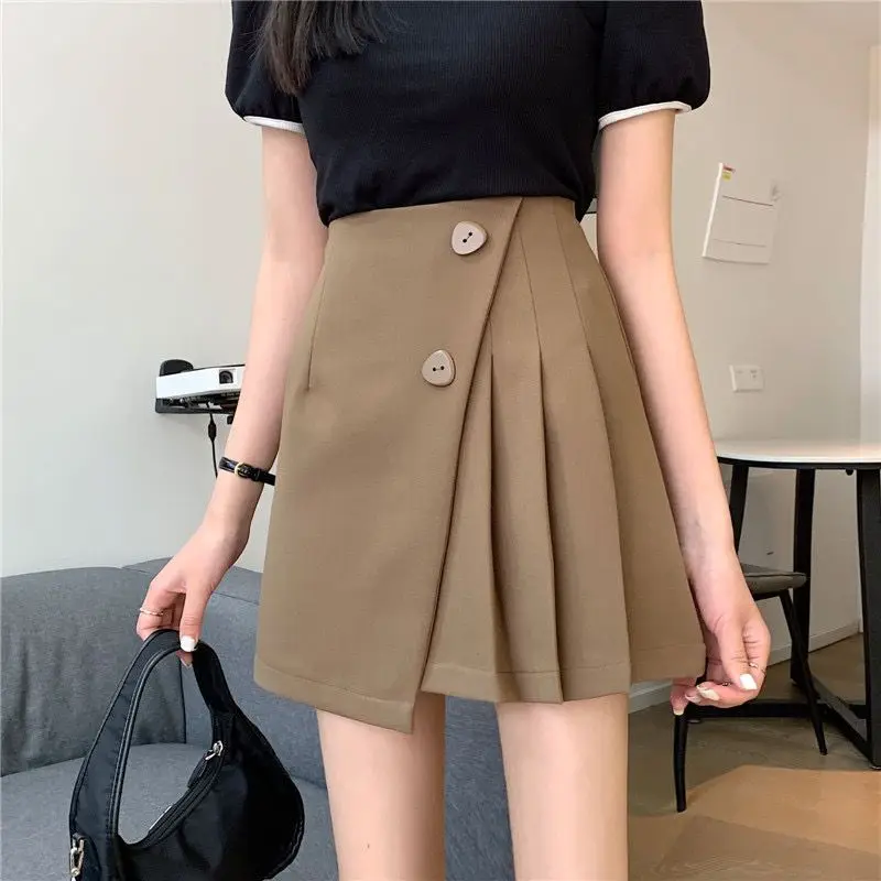 Short élastique taille haute pour femmes, fermeture éclair, solide, décontracté, sexy, mode plissée, bouton, minimaliste, printemps, été