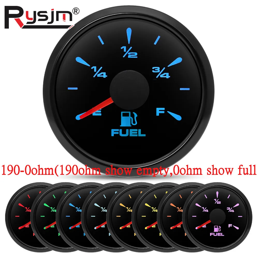 Custom 190-0ohm 52mm Car Boat Fuel Level Gauge Water Level Meter With 7 Colors LED For Fuel Level Sender Unit Water Level Sensor