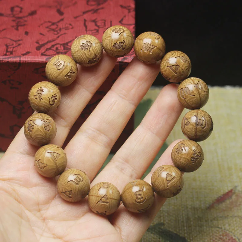 15mm carved six-character mantra bracelet made from old six-channel wood, suitable for both men and women, Buddhist prayer beads