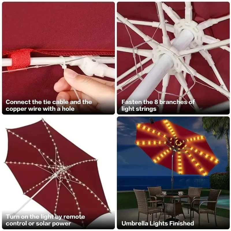 104 LED Umbrella String Light With 8 Modes Waterproof Solar String Lamp For Outdoor Lighting Beach Garden Decoration
