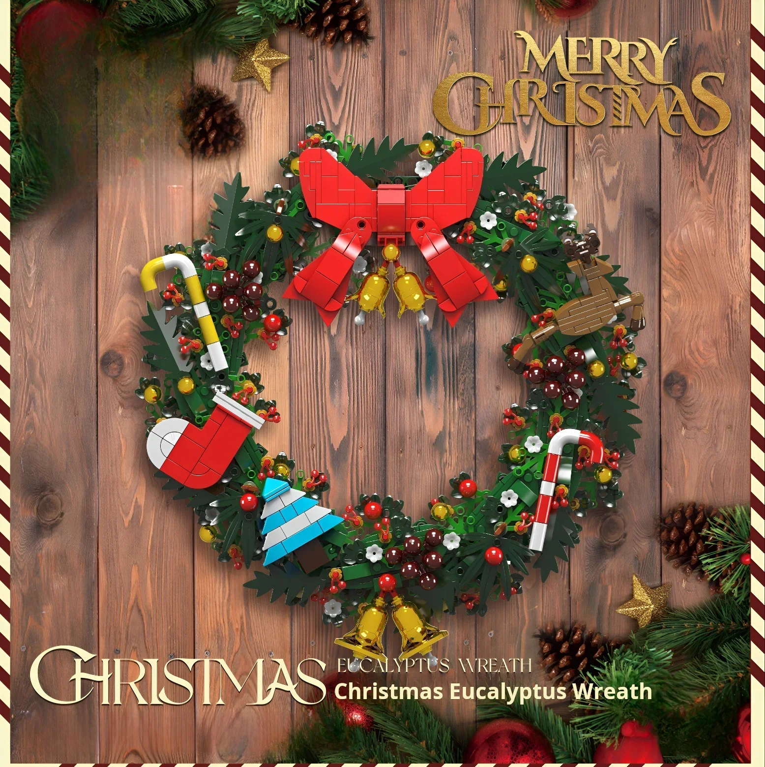 

Merry Christmas Kids Gift Wreath Dried Flower Wreath Building child Blocks Bricks Puzzle Toy Santa Claus Holiday decoration