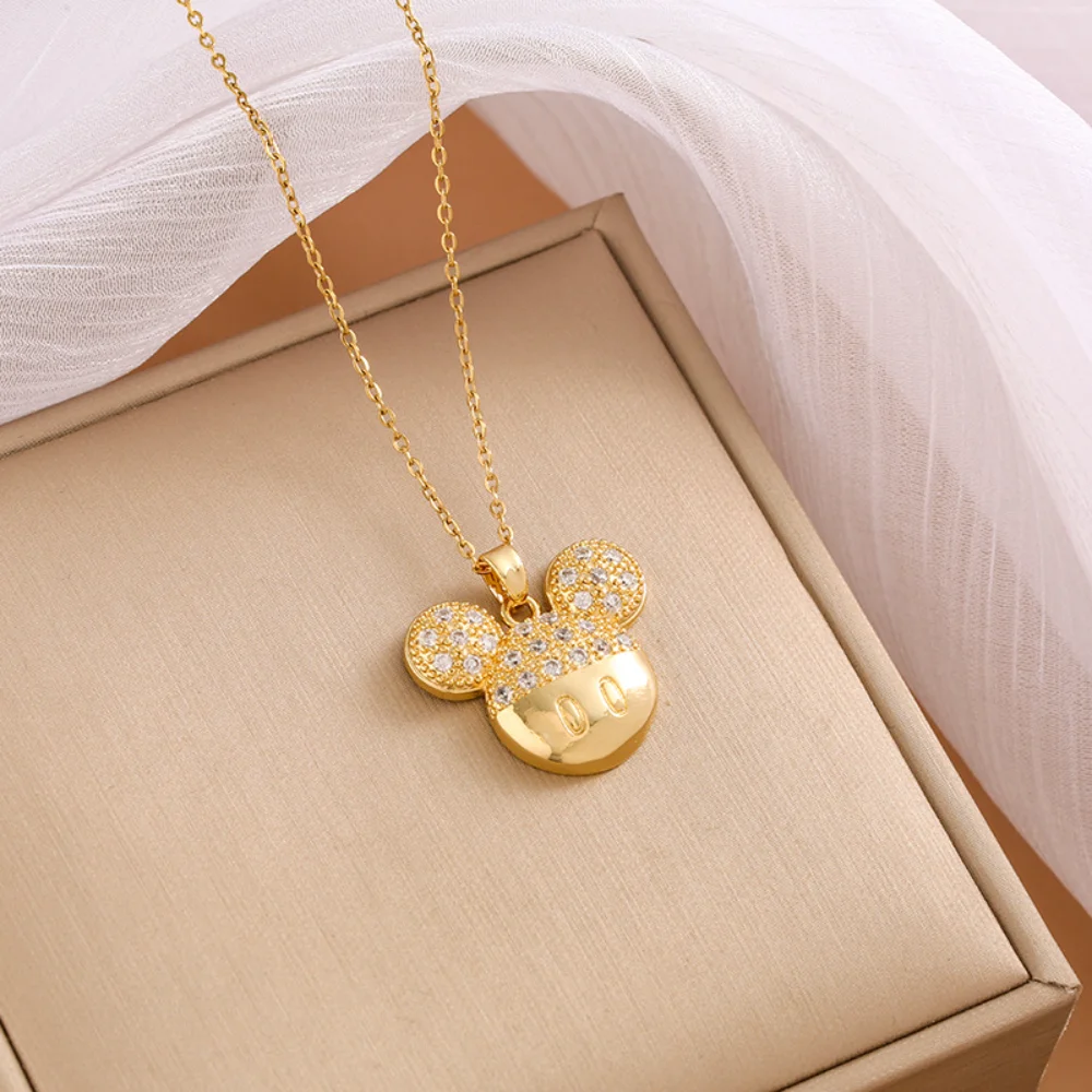 

Fashionable, cute, cartoon, light luxury style, shiny diamond, Mickey Mouse avatar, pendant, necklace, daily commuting accessori