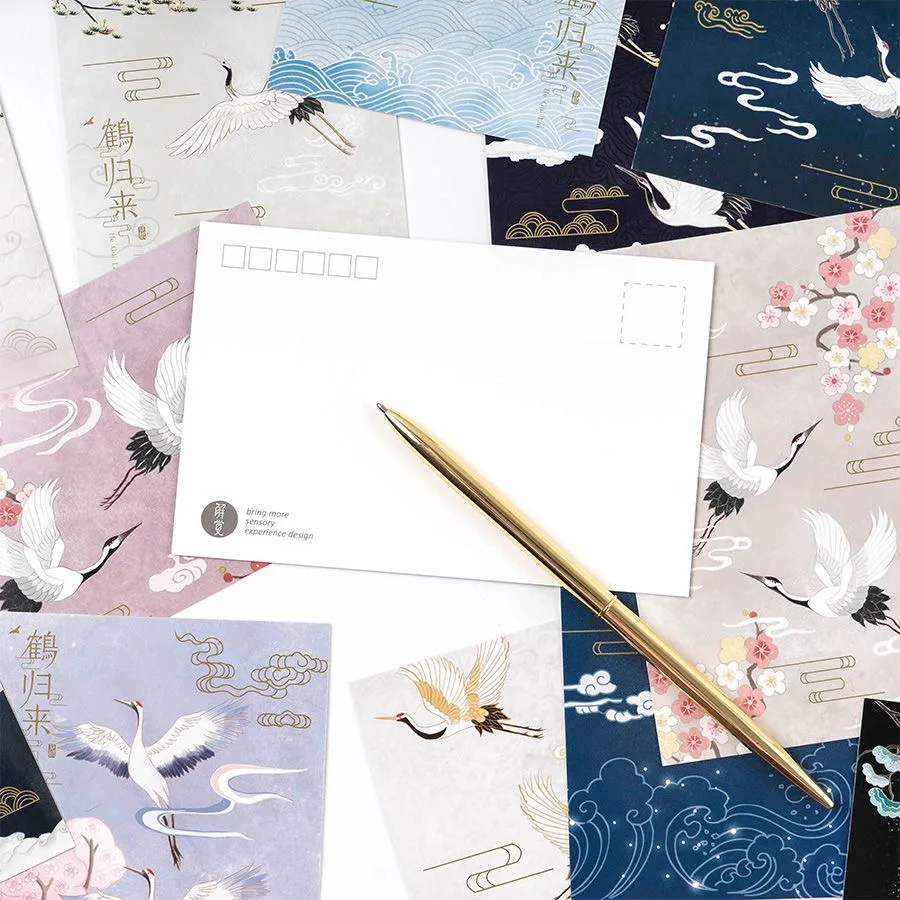 White Crane Theme Postcards Set  Stationery Greeting Card Decorative Card Gift Wish Post Card Blessing Invitation Message Card