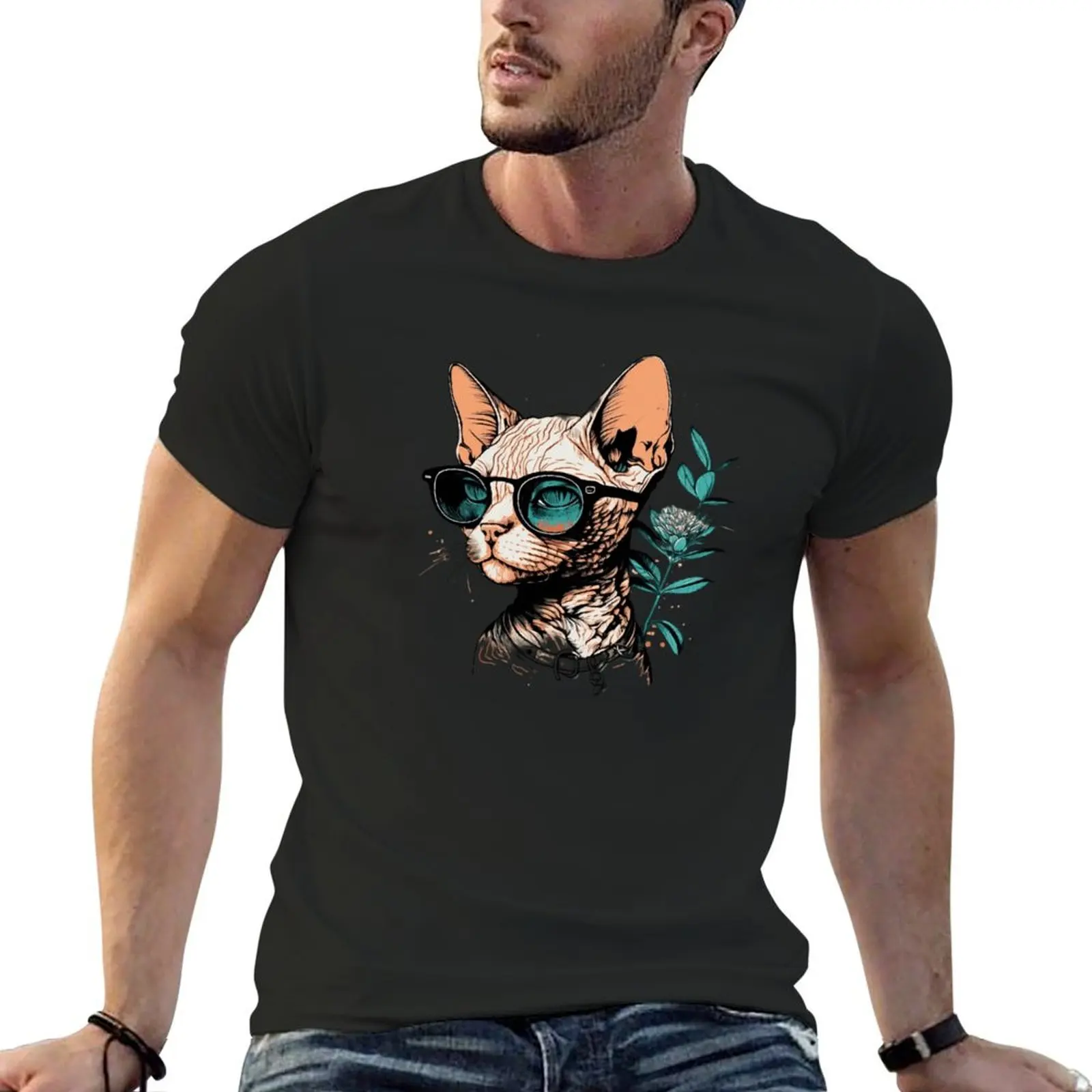 Floral Wreath Devon Rex Cat Design: A Vintage Watercolor for Devon Rex Cat Lovers T-Shirt customs mens graphic t-shirts pack