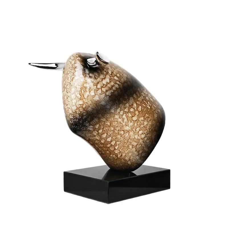 Abstract Resin Bullish Sculpture Modern Light Luxury Black Gold Bull Ornament Office Front Desk Study Desktop Decoration