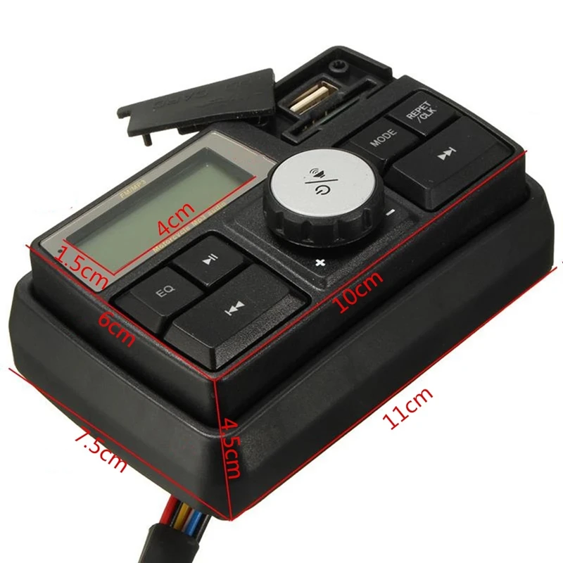 Motorcycle Audio MP3 Radio Sound System Stereo Speakers Bluetooth Waterproof FM 5 EQ Functions LCD Display USB/SD/TF