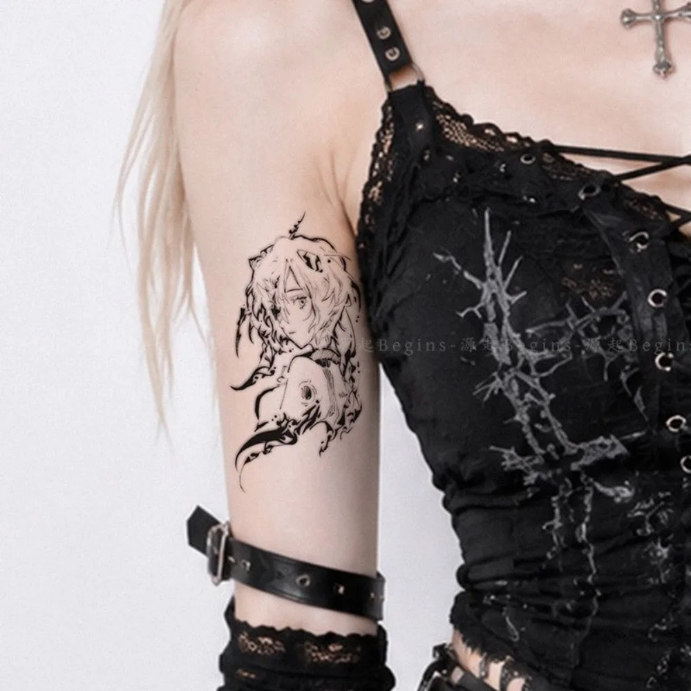 Black Line Art Sketch Rei Ayanami EVA Tattoo Stickers Evangelion Anime Waterproof Temporary Fake for Women Men Body Leg Chest