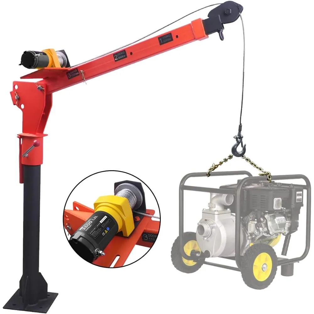 

Winch 1100lb Folding Truck-Mounted Crane, with Electric Winch 3500 lb 12V, Painted Steel 1100 lb Pickup Truck Jib Cranes 360