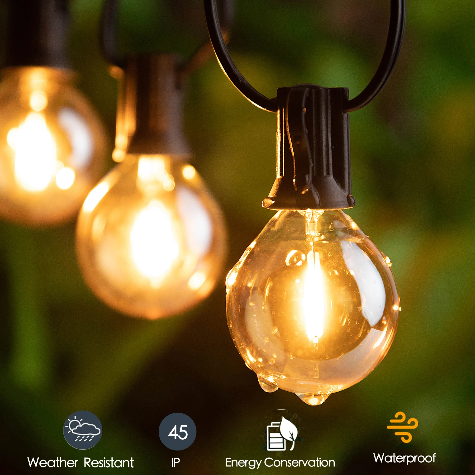 Outdoor Shatterproof String Lights G40 LED Plastic Bulbs E12 7.6M 10M 15M 20M LED Waterproof Connectable Party Decoration Bulbs