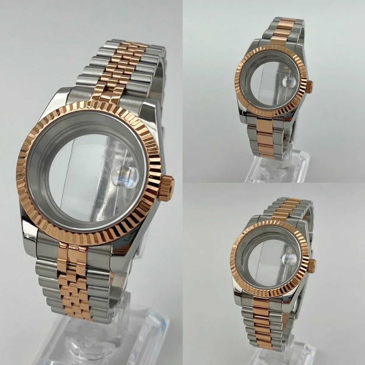 Silver rose 36mm/39mm NH35 case oyster jubilee president watch strap sapphire glass watch for MOD Datejust NH35 NH36 movement,