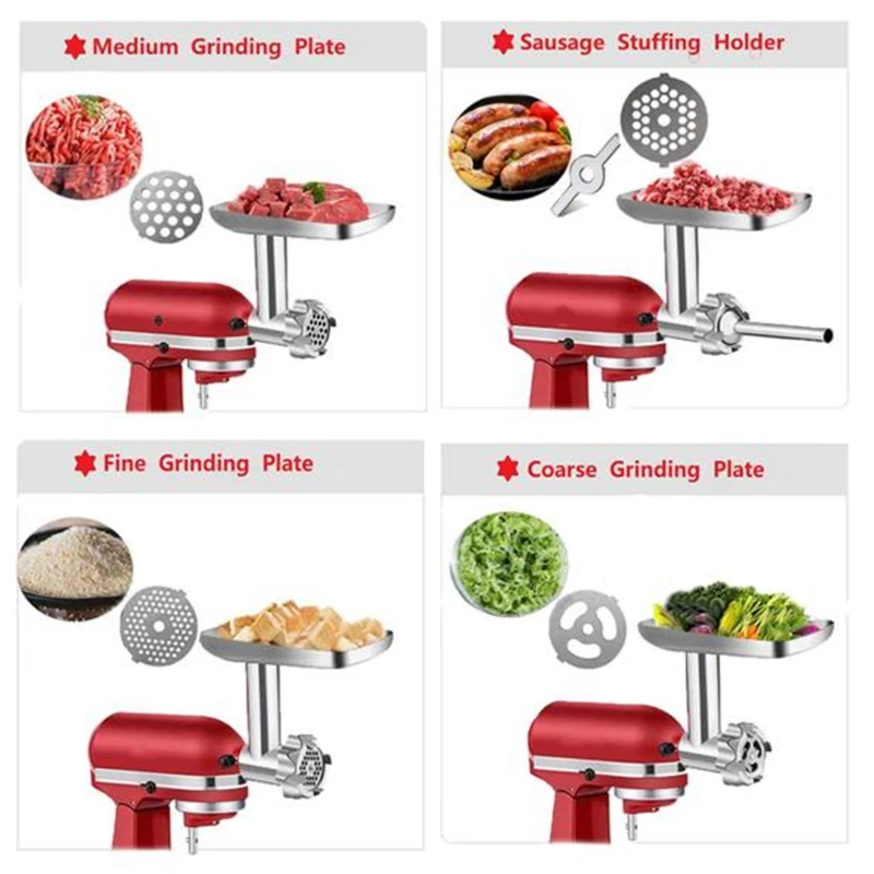 For Kitchenaid Stand Mixer Meat Grinder Sausage Stuffer Tubes Meat Grinder Blade Metal Food Grinder Attachment