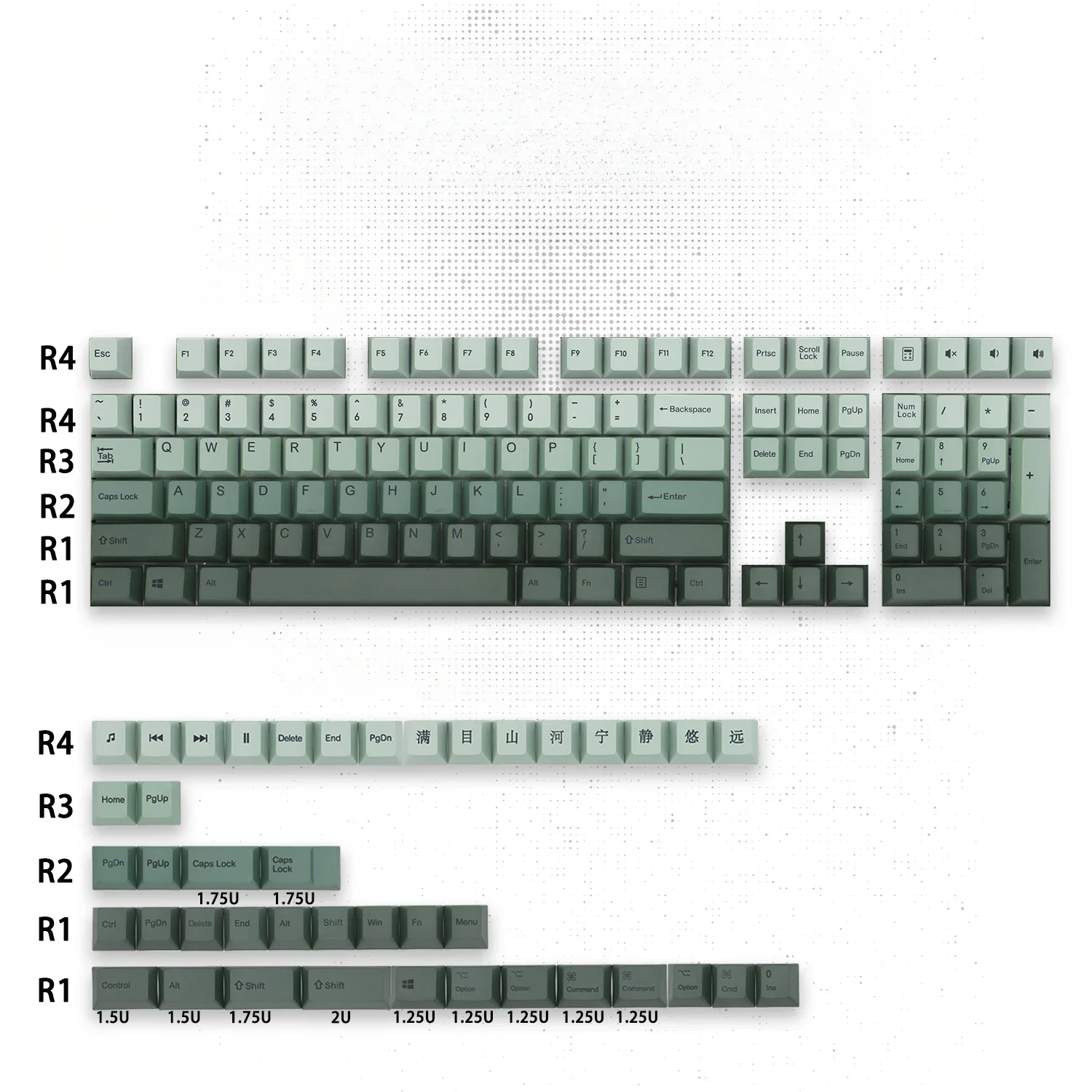 Mountain full of eyes gradual change color PBT gradual change green five-sided sublimation keycap cherry original height