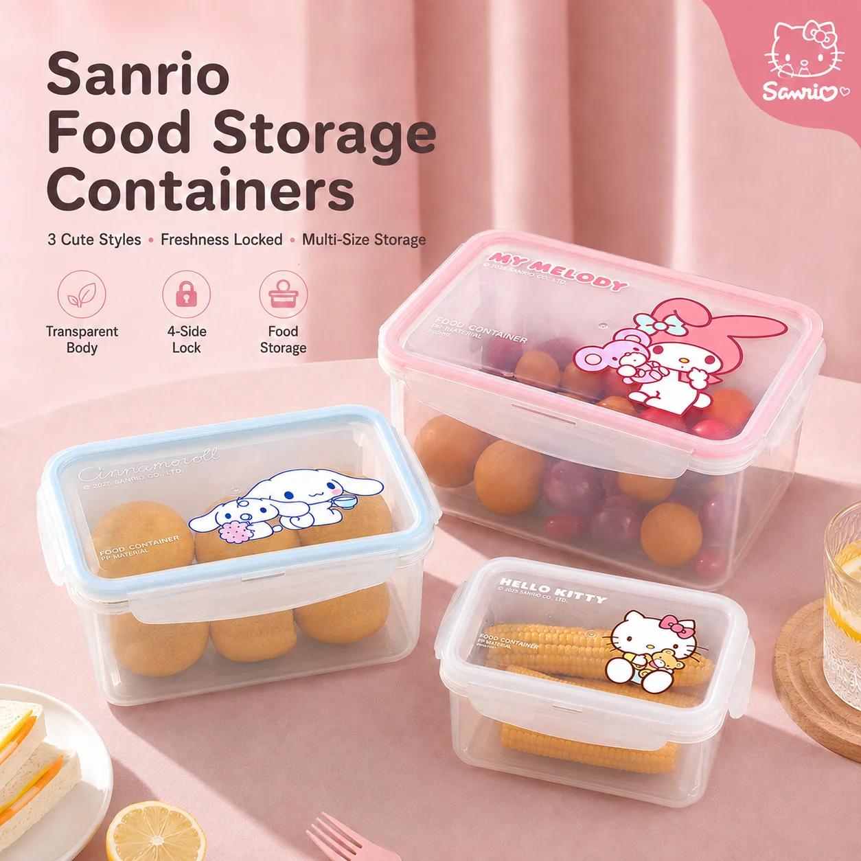 Food Storage In Room - Sanrio Plastic Food Storage Containers Hello