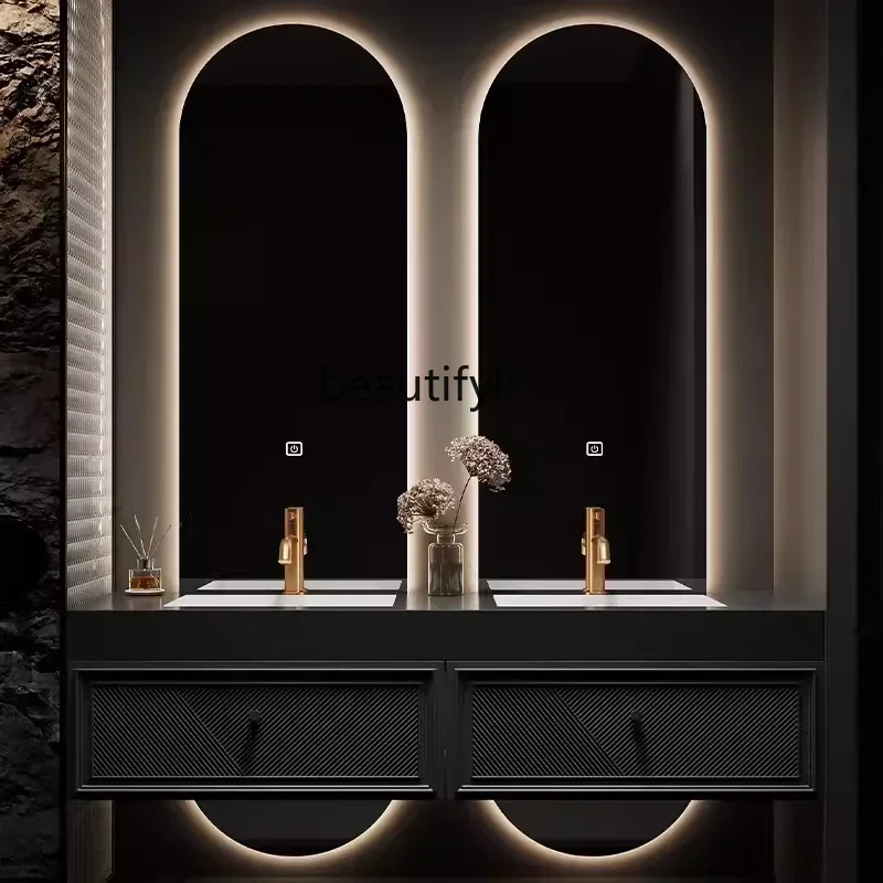 

Double Basin Bathroom Cabinet Combination Affordable Luxury Style Stone Plate Bathroom Washstand Bathroom Washbasin