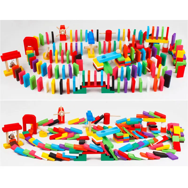 120pcs Wooden Domino Toys Children Color Sort Rainbow Blocks Kids Early Bright Dominoes Games Educational Toys Gift