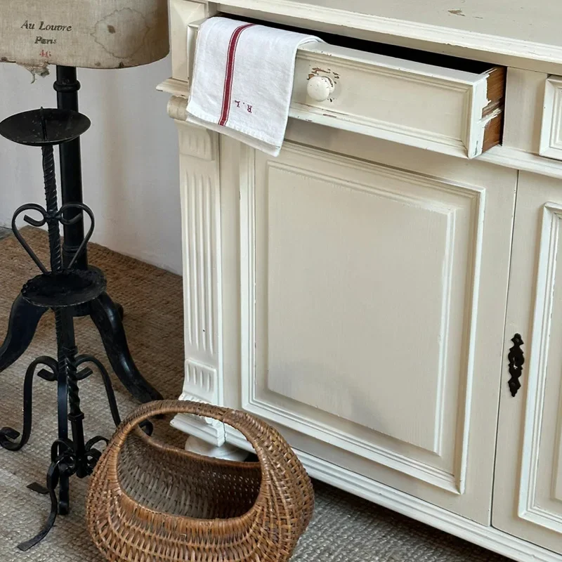 DSA retro solid wood dining side cabinet villa living room bookcase storage light luxury carved locker