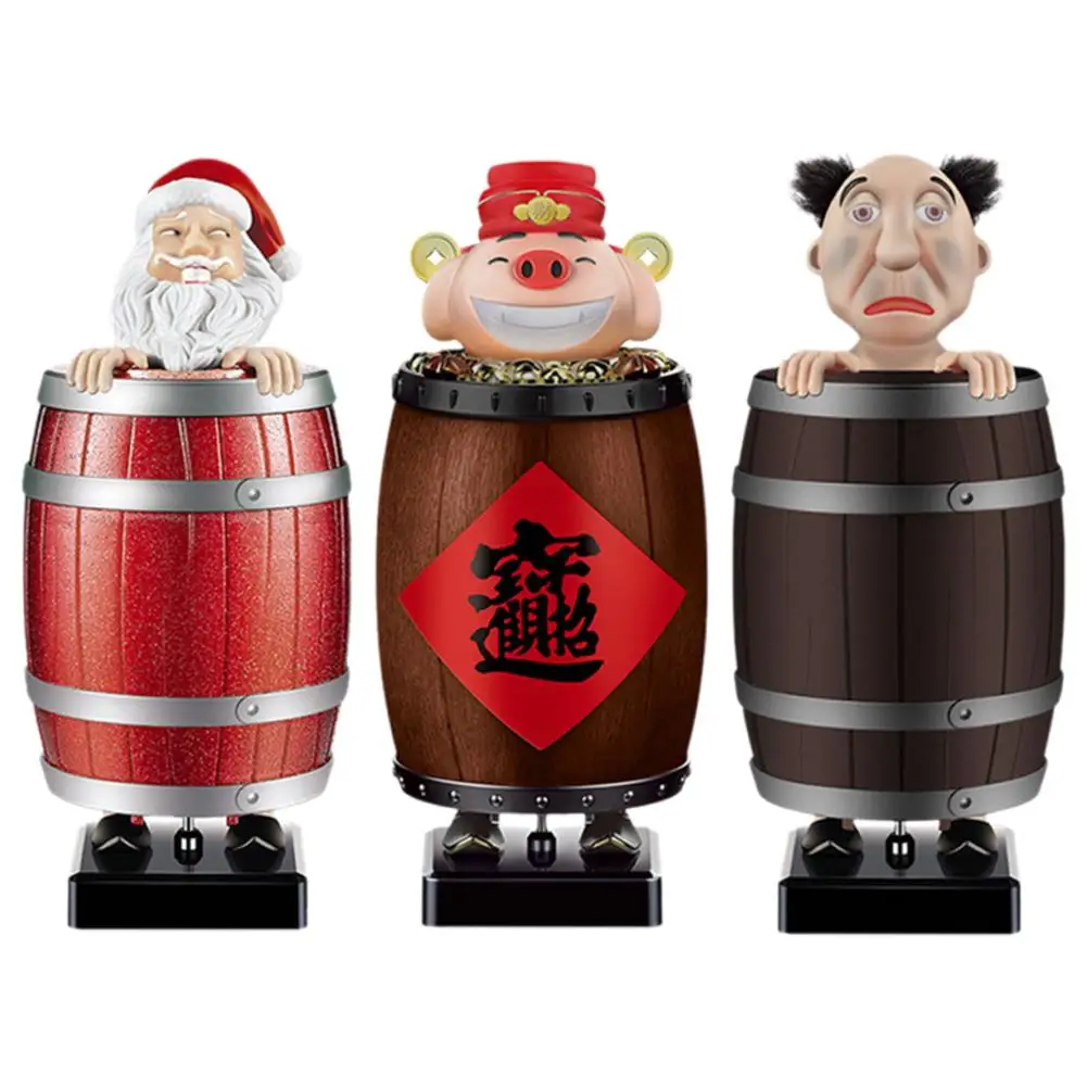 Funny Cigarette Holder Spoof Cigarette Box, Funny Santa Claus in The Wooden Barrel Cigarette Dispenser  Up Prank Toy Xmas Gifts