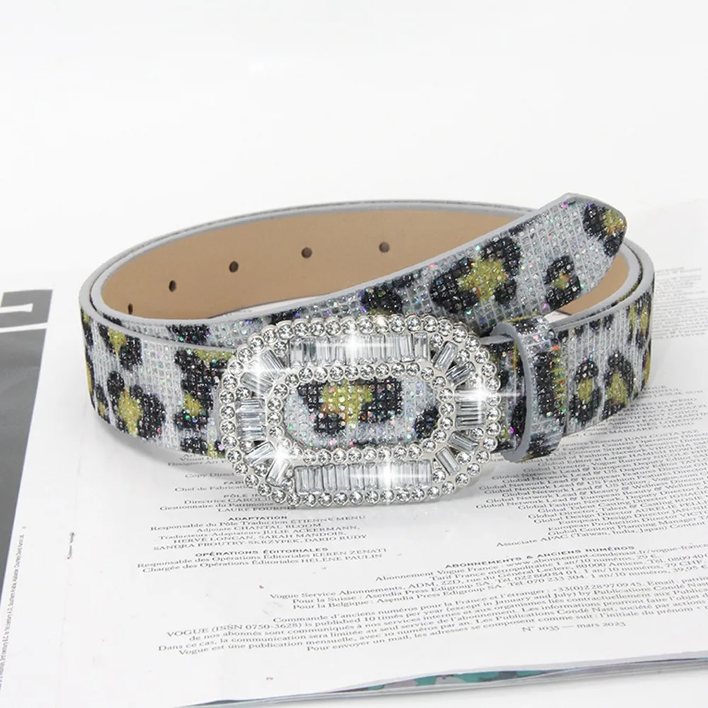 Fashion Bling Bling Sparkling Rhinestone Belt Glitter Luxury Brand Design Slide Buckle Belt Versatile Waist Strap Women