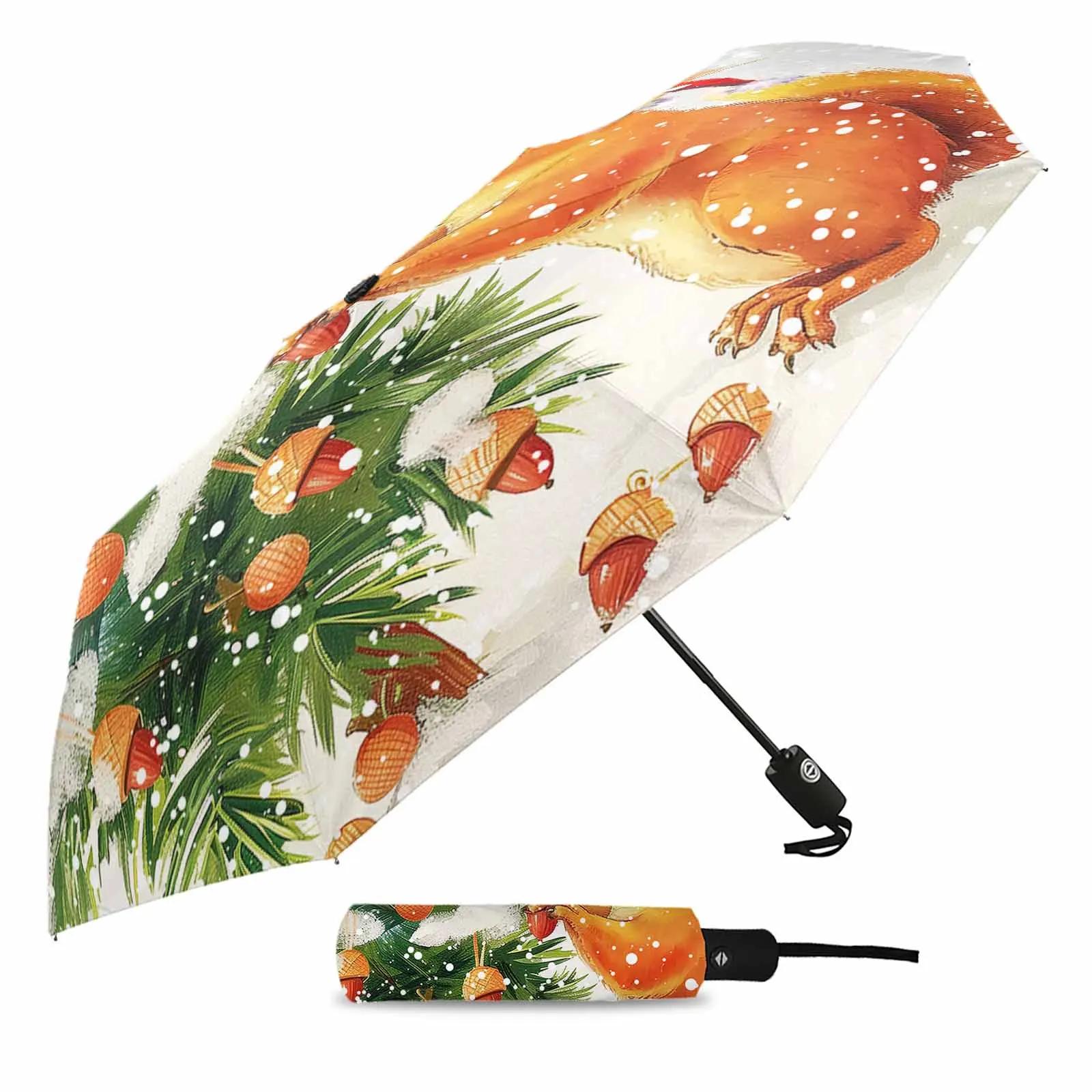 Christmas Tree Squirrel Snowflake Watercolor Outdoor Beach Printed Rain Umbrella for Women Fully-automatic Foldable Sun Umbrella