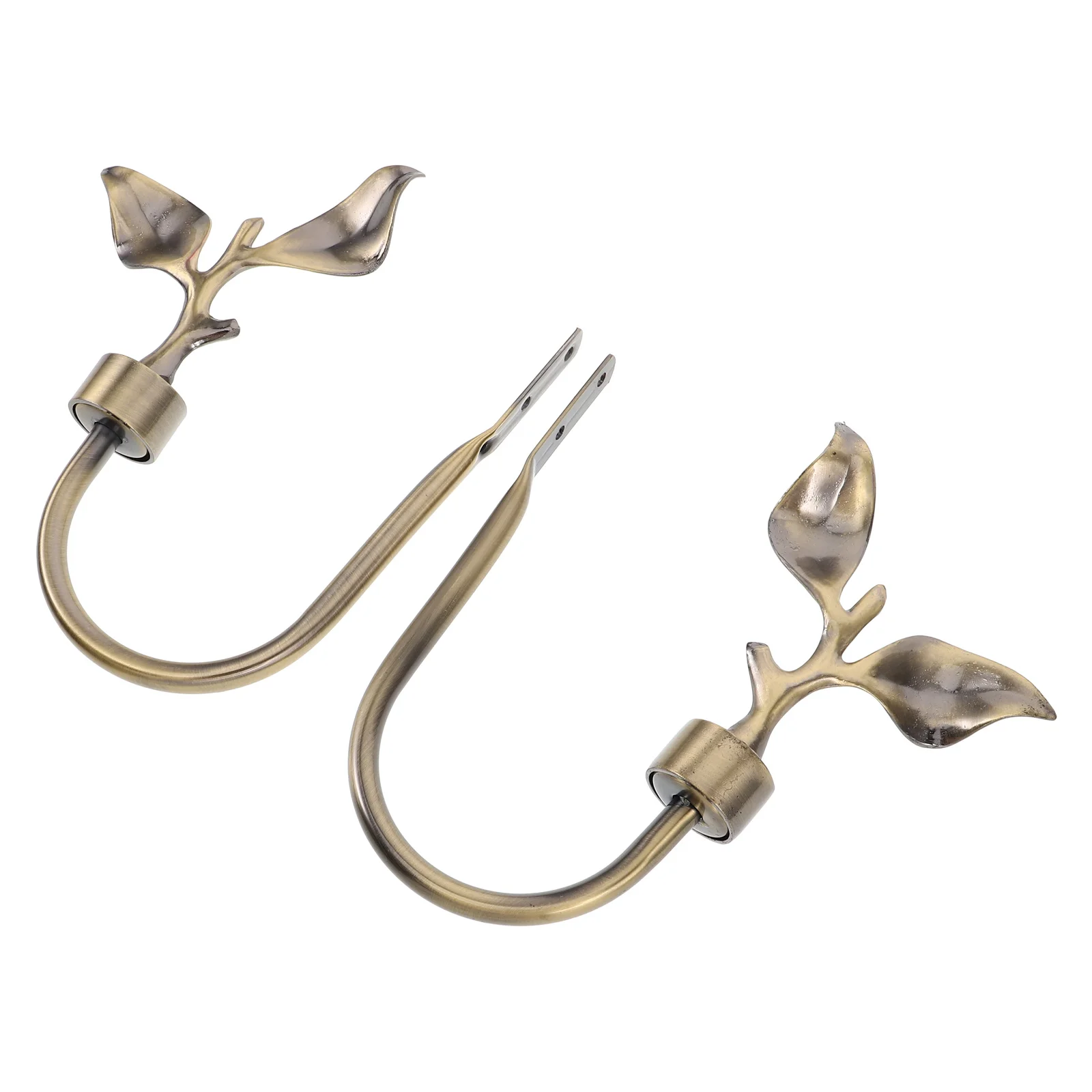 

2Pcs Leaf Shaped Window Curtain Holdbacks Handmade Metal Wall Mounted Curtain Tiebacks Rustic Brass Drapery Hooks for Drapes