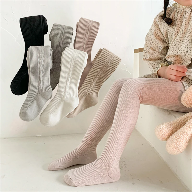 2025 Spring Knitted Baby Pantyhose For Girls Twist Children Bottom Toddler Kid Ribbed Stockings Cotton Princess Dance Tights