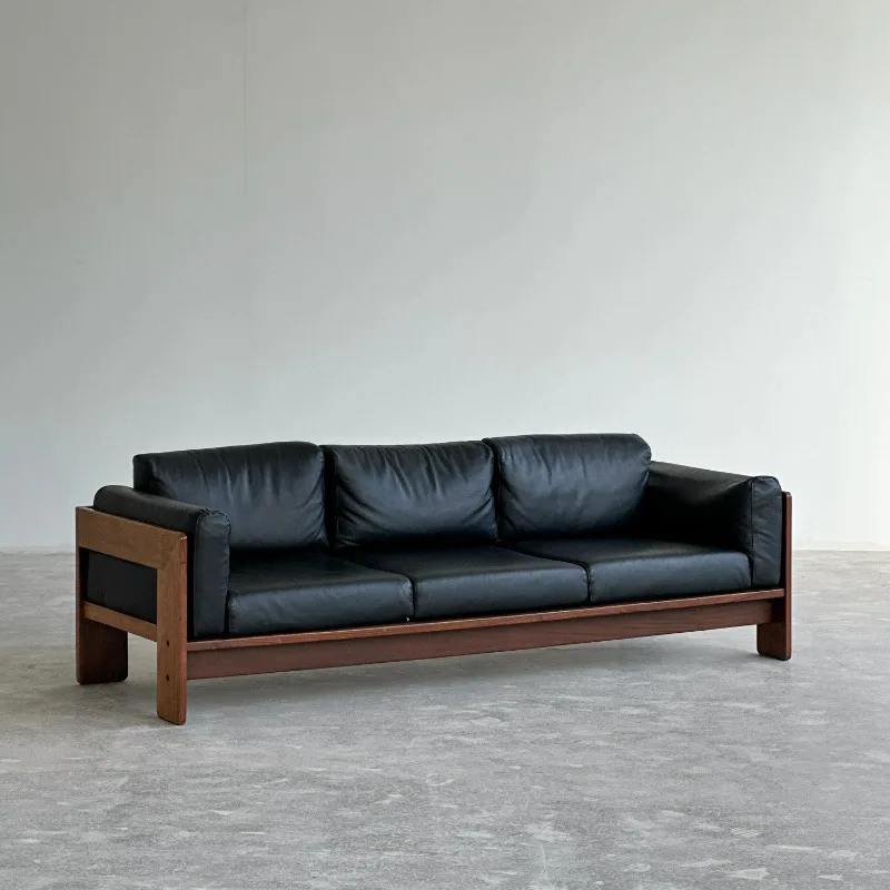 Retro soft leather solid wood sofa living room apartment hotel home furniture