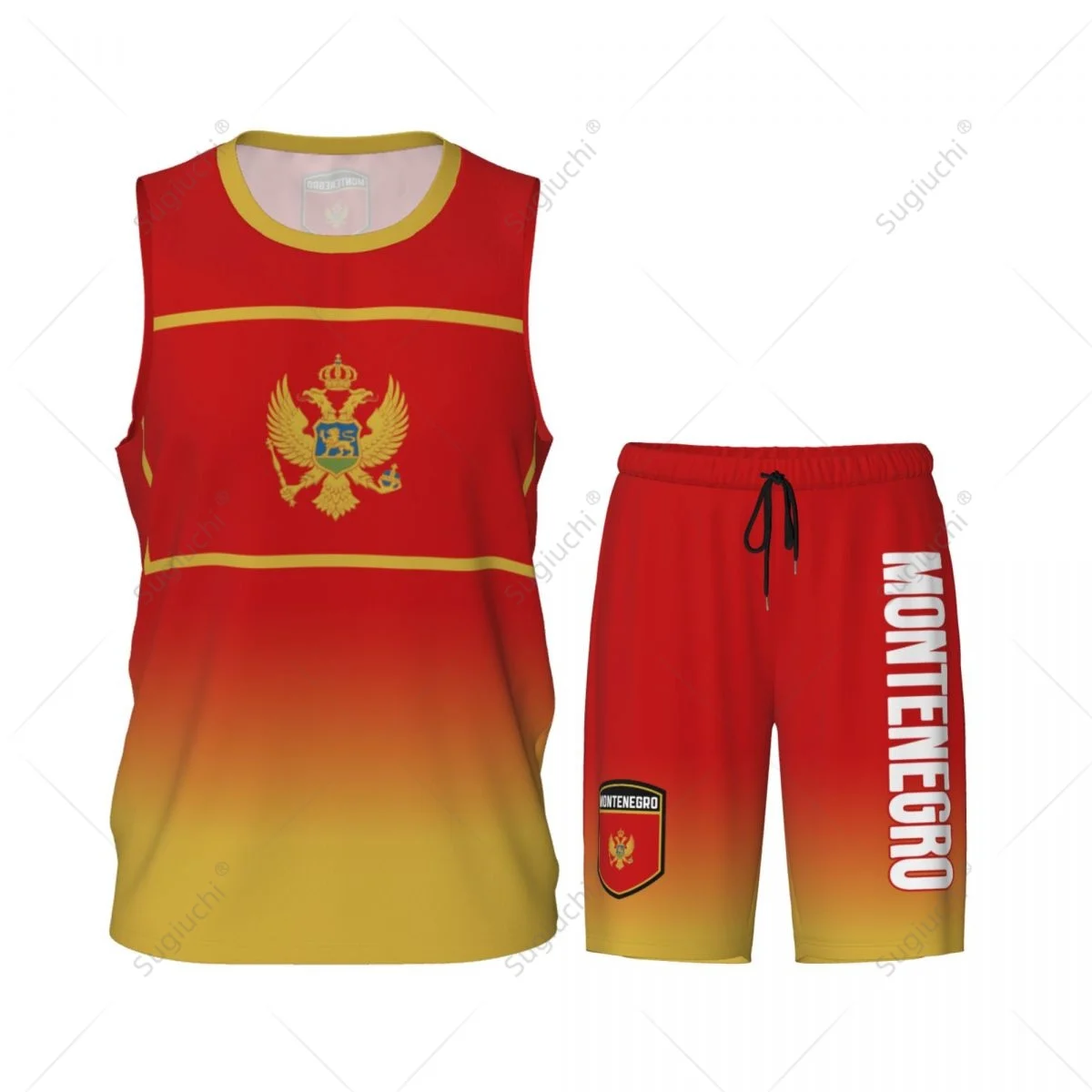 Men Montenegro Flag Basketball Jersey Set Mesh Shirt & Pants Sleeveless Exclusive Team-up Custom Name Nunber Unisex