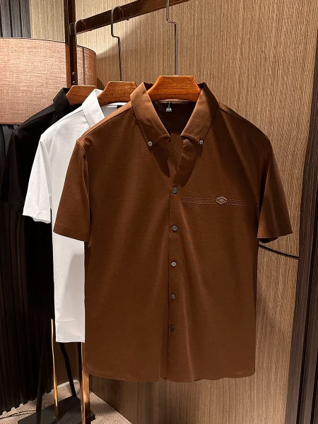 

Мужская летняя футболка-кардиган с отложным воротником и коротким рукавом, однотонная, универсальная, высококачественная, в городском стиле