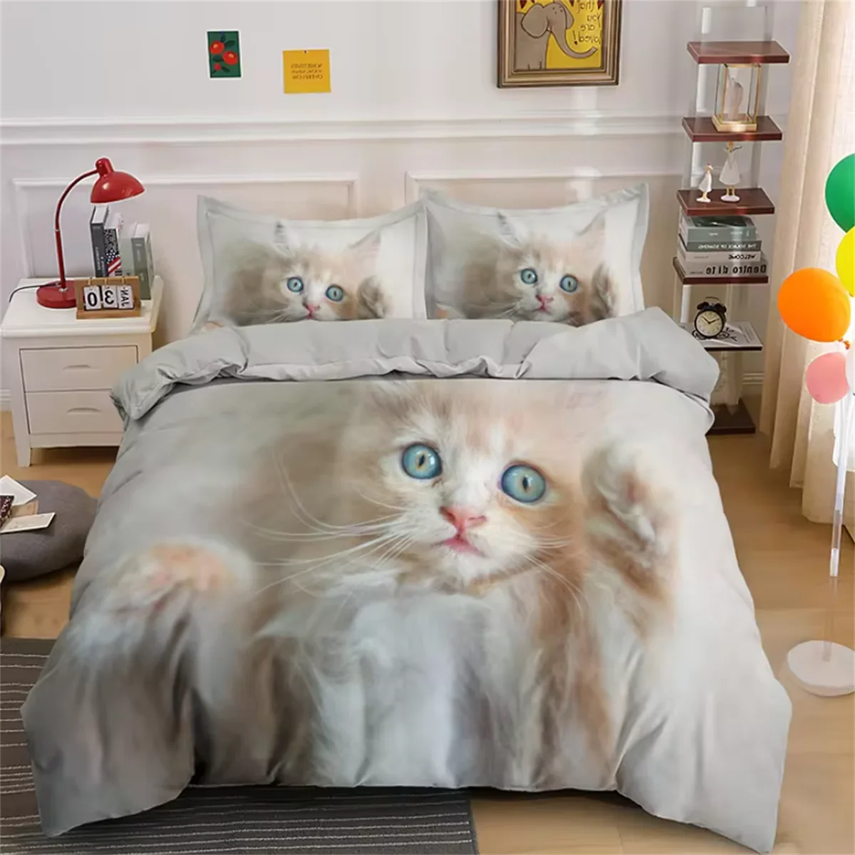 

Cute Cat Bedding Set 3D Duvet Cover Set Single Double Twin Full Size Teens Adults Bedclothes Soft Polyester Bed Linen For Baby