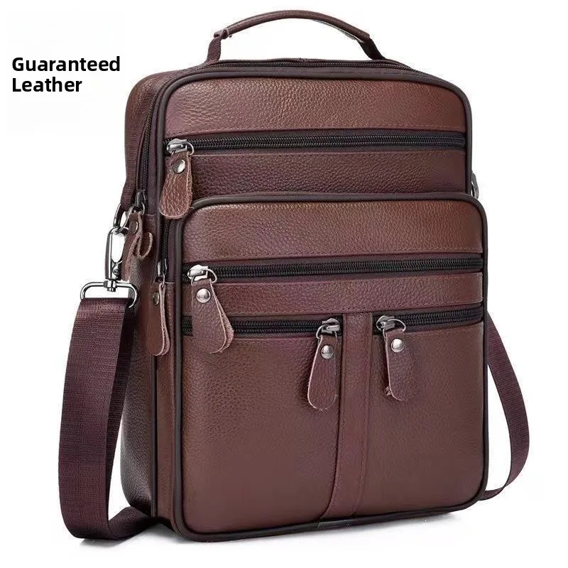 Genuine Leather Men's Crossbody Bag Cowhide Handbag Large Capacity Vertical Single Shoulder Bag Business Briefcase Bag