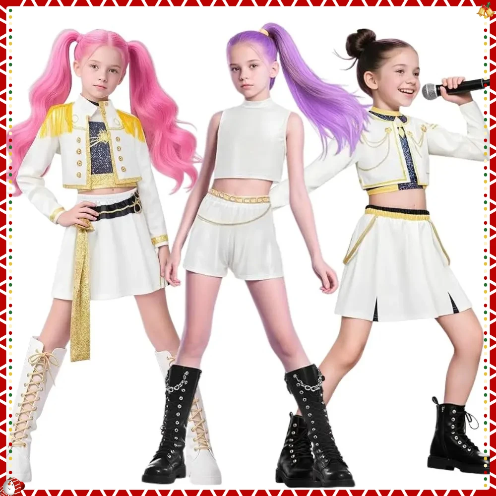 

Kids Girls Kpop Demon Hunters Rumi Zoey Mira Cosplay Costume Disguise for Child Clothes Roleplay Outfit Halloween Carnival Suit