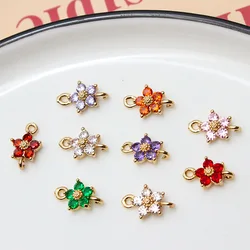 6pcs Copper Gold-plate Micro-set Zircon Double Hanging Small Flower Five-petal Pendant Diy Earrings Tassel Material Charms