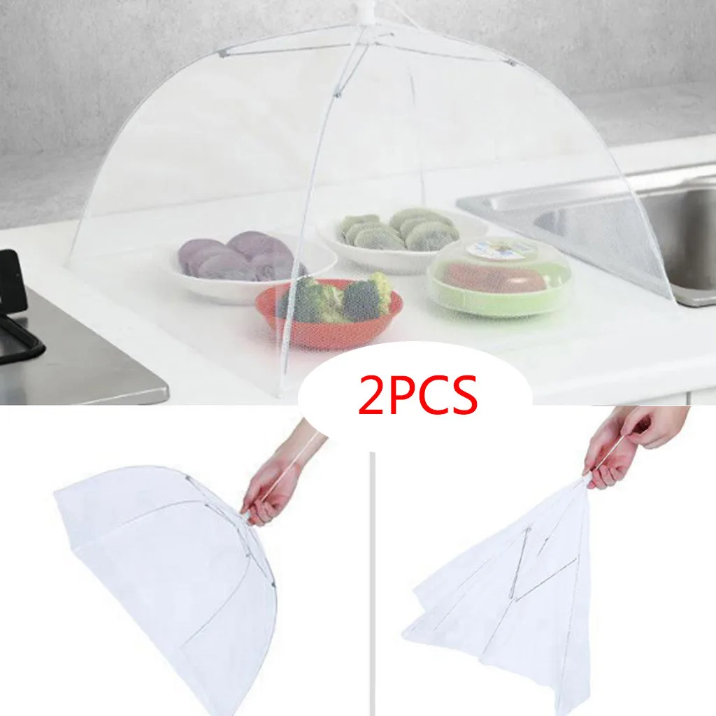 2 Large Pop-Up Mesh Screen Protect Food Cover Tent Dome Net Umbrella Picnic Kitchen Folded Mesh Anti Fly Mosquito Umbrella