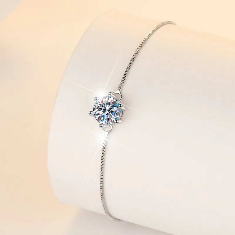 SL0004 Lefei Fashion Luxury Trend Classic 6 Paws 1 Ct Moissanite Round Bracelet For Women 925 Sterling Silver Party Jewelry Gift