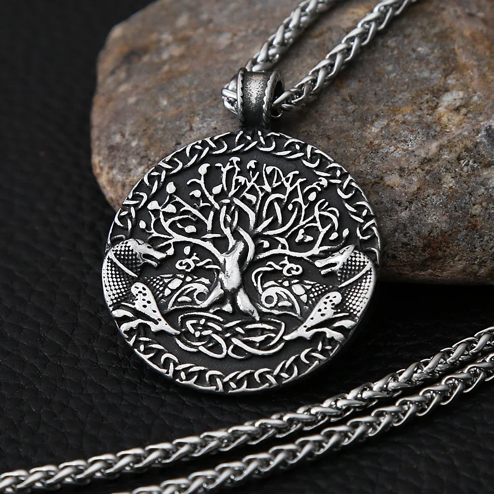 Vintage Celtics Tree of Life Pendant Necklace Men Nordic Viking Odin Wolf Necklace Stainless Steel Biker Necklace Jewelry Gift - Product Main Image