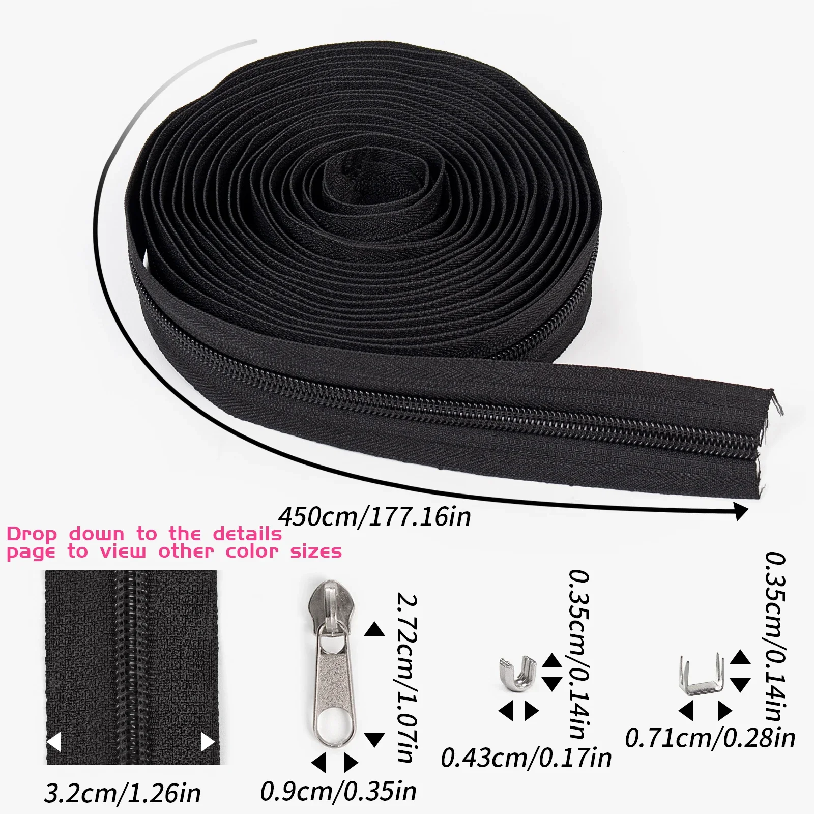 مجموعة واحدة، يمكن اختيار 50 لونًا، 5 # سحاب نايلون. مناسبة DIY مثل الملابس والحقائب والمنسوجات المنزلية وما إلى ذلك.