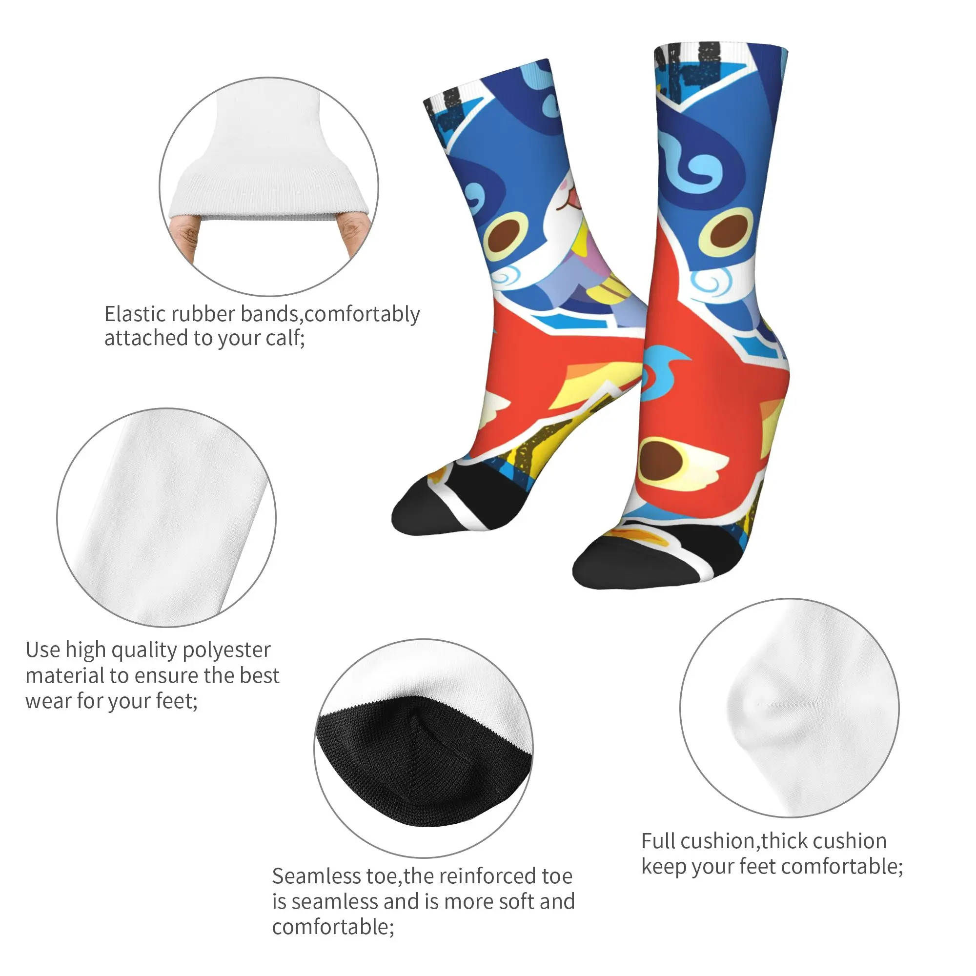 New Male Men Socks Casual Yokai Watch Game Sock Polyester Jibanyan Komasan Sport Women Socks Spring Summer Autumn Winter