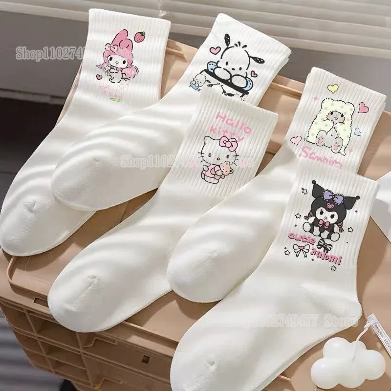 Sanrio Kawaii Cartoon Socks Anime Kuromi Pochacco Cinnamoroll Combed Cotton Leisure Sweat Breathable Comfortable girl Stockings