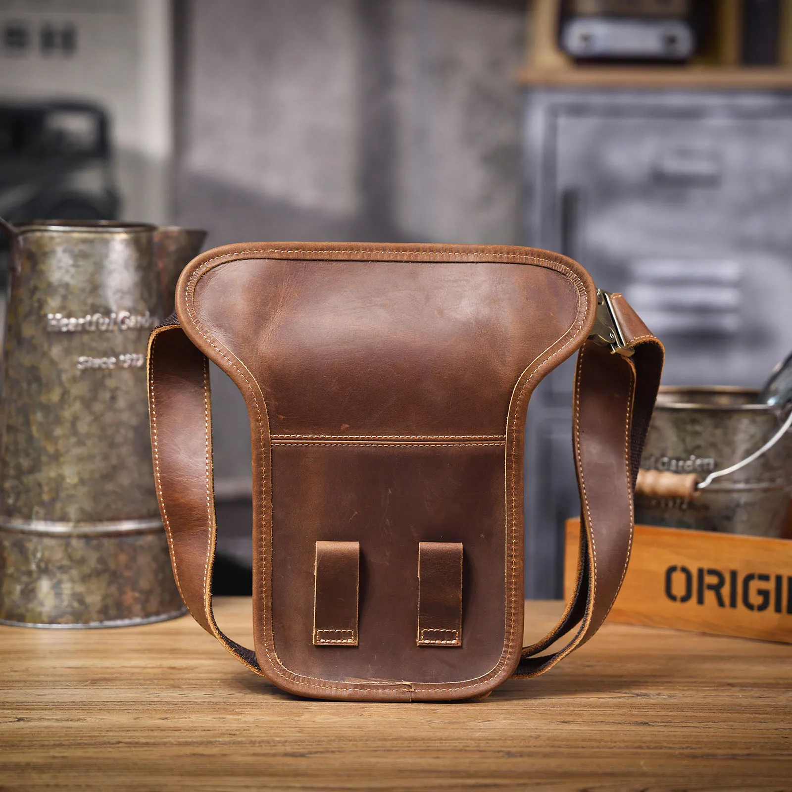 Vintage Herren Echtes Leder Taille Tasche Casual Schulter Taschen Top Schicht Rindsleder Outdoor Handy Holster Crazy Horse Leder – Detail 10