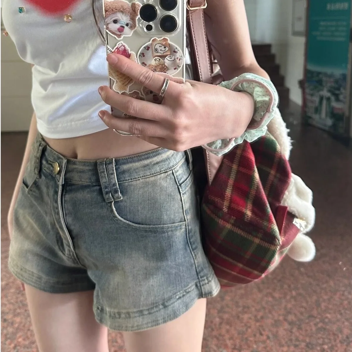 orts Vaqueros Retro Americanos para Mujer, Verano, Deados, Cintura Alta, Ajustados, Elásticos, Corte en A, Super Cortos, ...