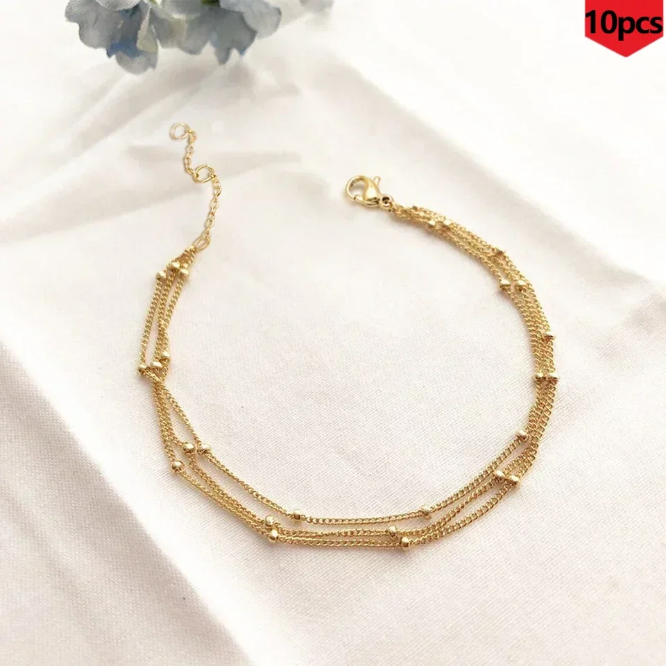 

Women 10PCS Wholesale Simple Female Dainty Chain Bracelet Jewelry Layered Beads Chain Bracelet for Women Stainless Steel Chain