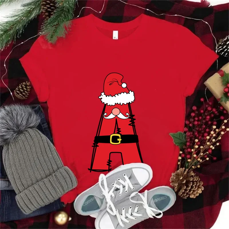 Christmas 26 Alphabet Santa Claus Print T Shirt Women Fashion Merry Christmas Gift T-shirt Casual Harajuku Short Sleeve Tops Tee