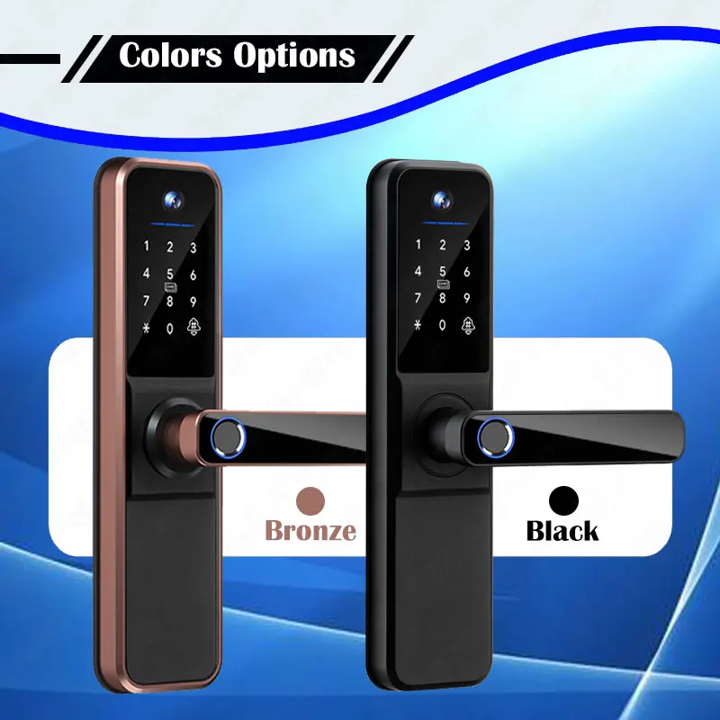 Tuya Wifi Digital Electronic intelligence Door Lock With Biometric Camera Fingerprint Smart Door Lock Card Password Key Unlock