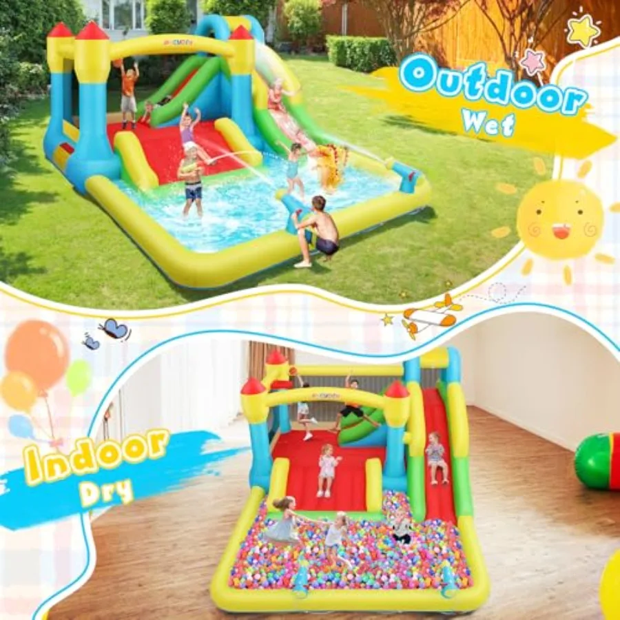 Outdoor/Indoor inflatable water bounce house for kids 3-12 PVC material blue and yellow triple slides with climbing wall ball p view 5