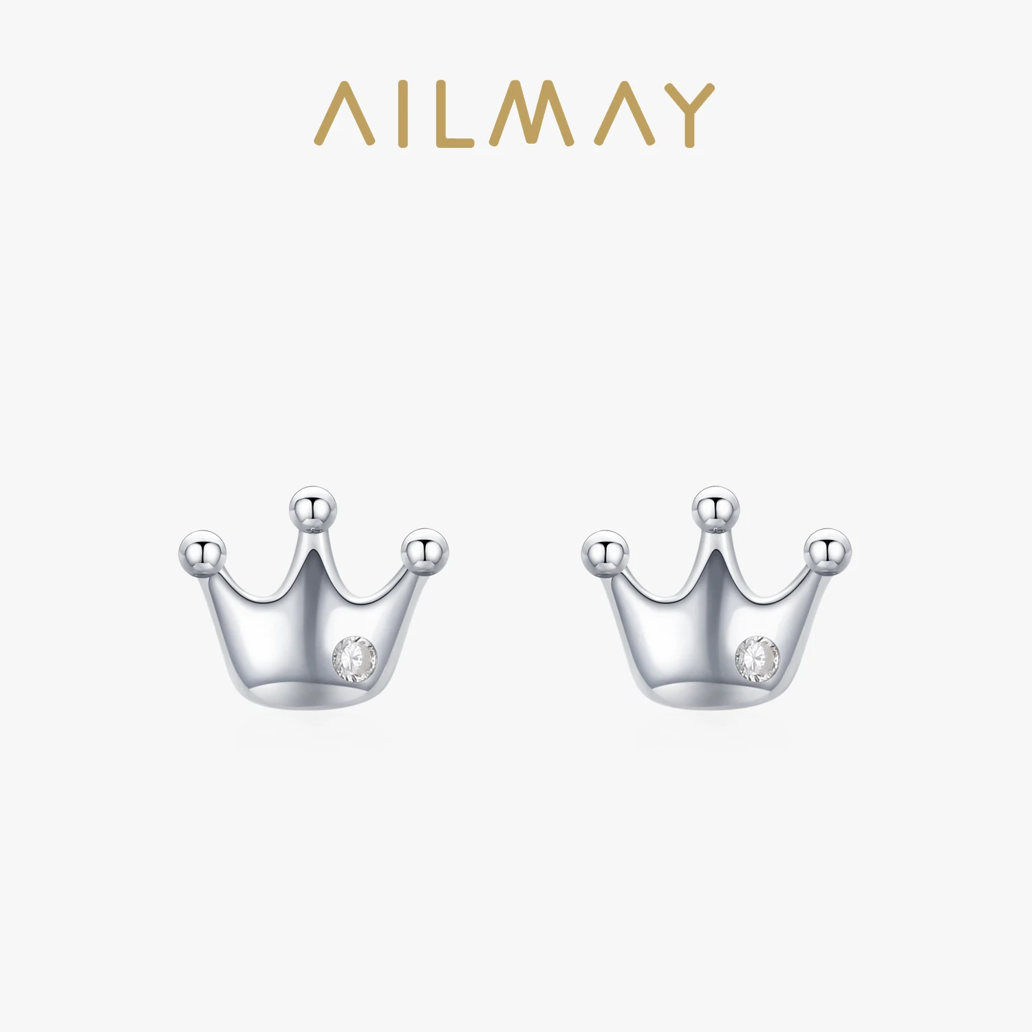 Ailmay Simple Small Crown 925 Sterling Silver Stud Earrings For Women Girl Dazzling Statement Hypoallergenic Jewelry